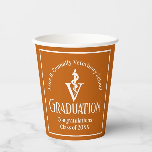 Custom Orange Veterinary School Graduation Party Pappbecher (Vorderseite)