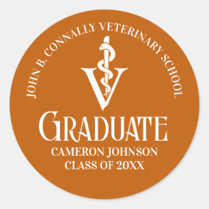 Custom Orange Veterinary School Graduation Party Runder Aufkleber