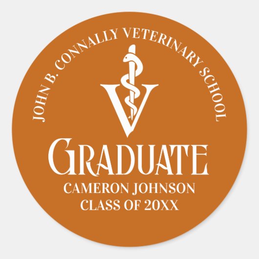 Custom Orange Veterinary School Graduation Party Runder Aufkleber (Vorderseite)
