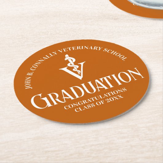 Custom Orange Veterinary School Graduation Party Runder Pappuntersetzer (Angewinkelt)