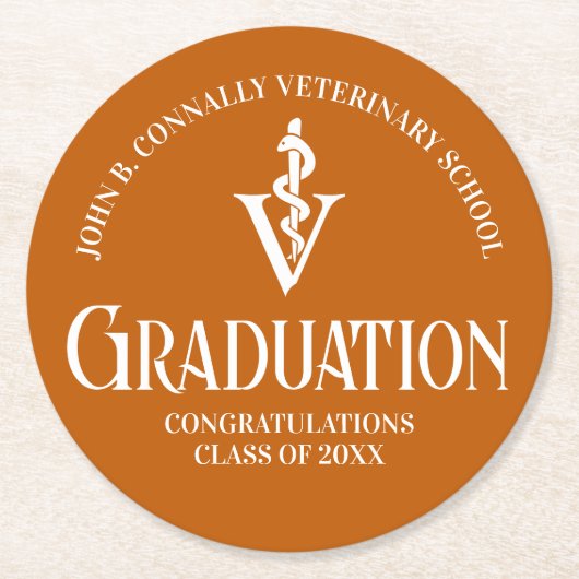 Custom Orange Veterinary School Graduation Party Runder Pappuntersetzer (Vorderseite)