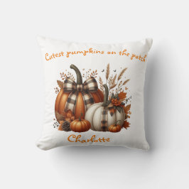 Custom orange, white fall Pumpkins, coquette bow Kissen