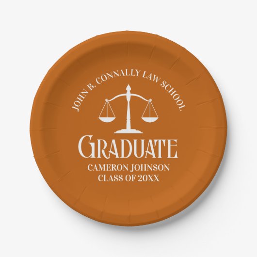 Custom Orange White Law School Graduation Party Pappteller (Vorderseite)