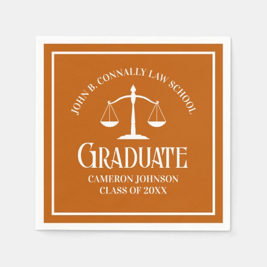 Custom Orange White Law School Graduation Party Serviette (Vorderseite)