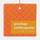 Custom Orange Yellow Retro Typografy Wedding Keramikornament (Rückseite)
