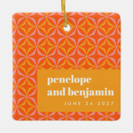 Custom Orange Yellow Retro Typografy Wedding Keramikornament