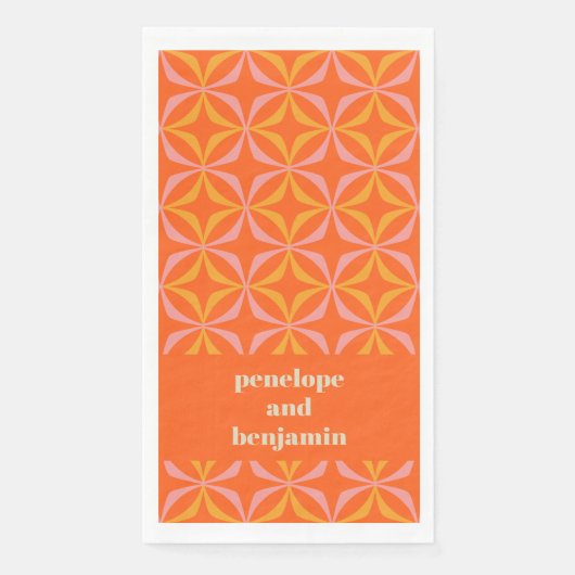 Custom Orange Yellow Retro Typografy Wedding Serviette (Vorderseite)