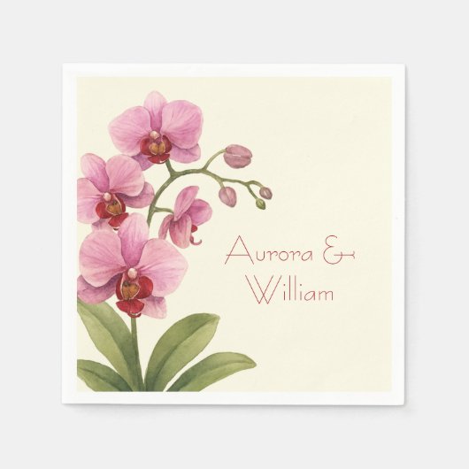 Custom Orchid Floral Paper Napkins Serviette (Vorderseite)