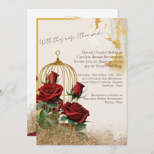 Custom Order Gold Rose Wedding Bundle Einladung (Vorne/Hinten)