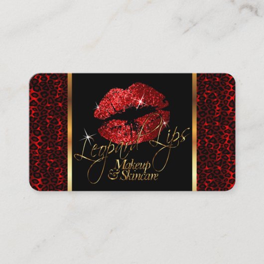 Custom Order Makeup Artist mit Leopard & Red Lips Visitenkarte (Vorderseite)