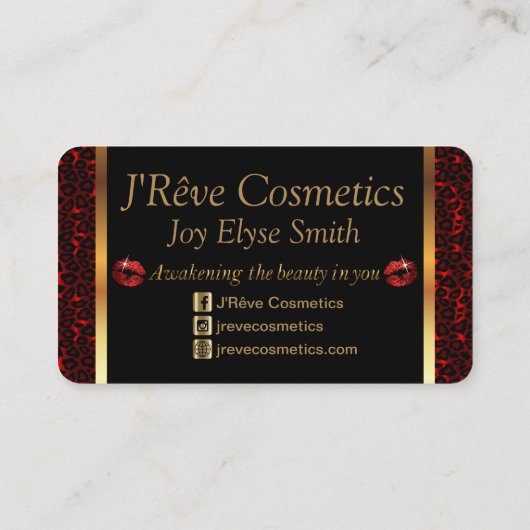 Custom Order Makeup Artist mit Leopard & Red Lips Visitenkarte (Rückseite)