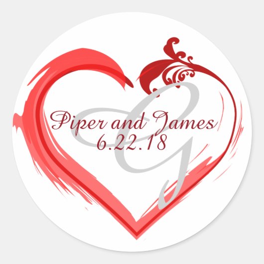 Custom Order Wedding Monogram Red Heart Siegel Runder Aufkleber (Vorderseite)
