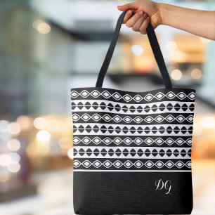 Custom Ornamental Bold Black Pattern Geometrie Tasche