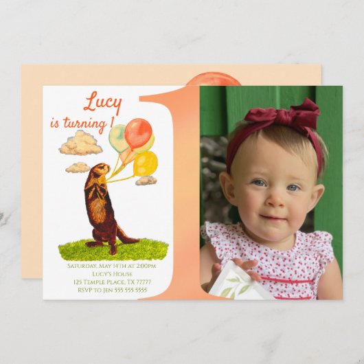 Custom Otter First Birthday Girl Einladung (Vorne/Hinten)