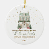 Custom Our First Christmas New Home Gold Snowflake Keramik Ornament (Vorne)