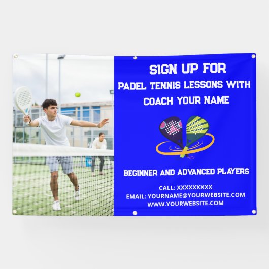 Custom Padel Tennis Coach Class Lessons Blue Banner (Horizontal)