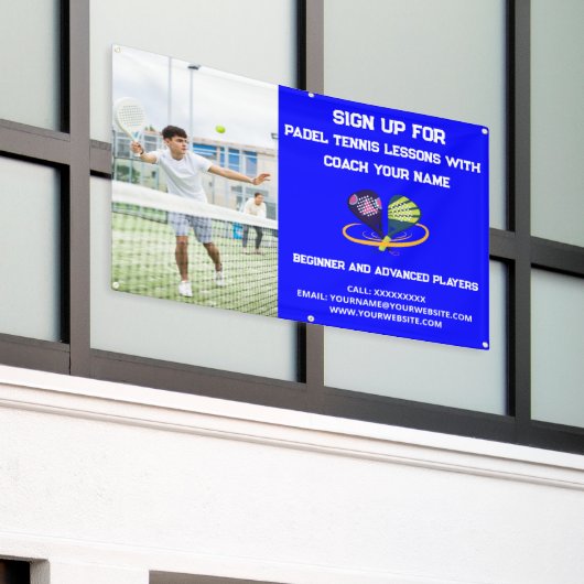 Custom Padel Tennis Coach Class Lessons Blue Banner (Äußeres Gebäude)