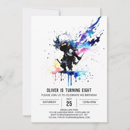 Custom Painted Ninja Boy Digital Geburtstag Einladung (Vorderseite)