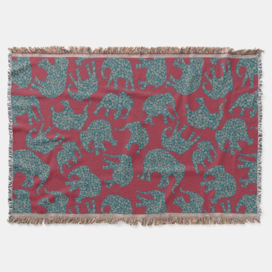 Custom Paisley Elefanten auf Deep Red Throw Blanke Decke (Vorderseite)