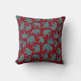 Custom Paisley Elefanten auf Red Pillow oder Cushi Kissen