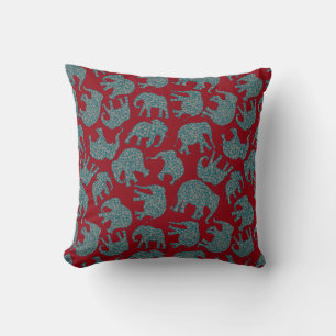 Custom Paisley Elefanten auf Red Pillow oder Cushi Kissen