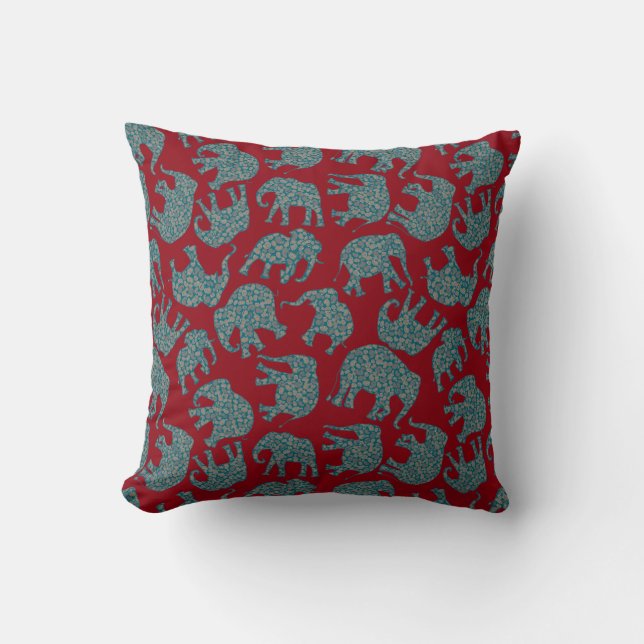 Custom Paisley Elefanten auf Red Pillow oder Cushi Kissen (Vorderseite)