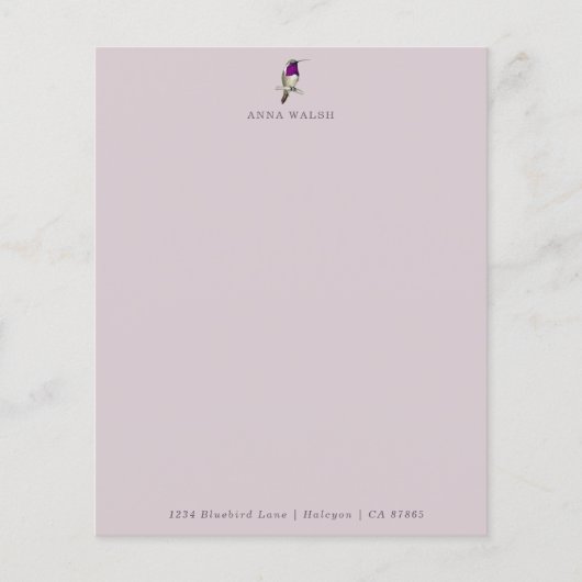Custom Pale Lilac Hummingbird Stationspapier (Vorderseite)