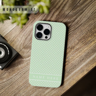 Custom Pale Pastel Green White Polka Dot Design Case-Mate iPhone 14 Pro Max Hülle