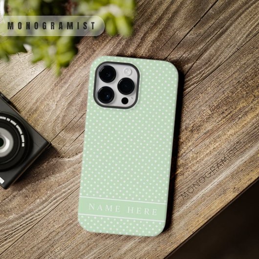Custom Pale Pastel Green White Polka Dot Design Case-Mate iPhone Hülle