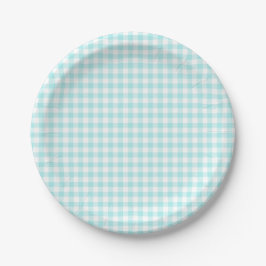 Custom Pale Turquoise Gingham Pappteller