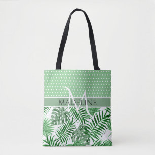 Custom Palm Leafs White Polka Dots Muster Tasche