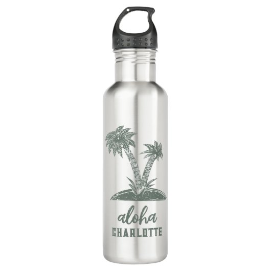 Custom Palm Tree Tropical Hawaiian Edelstahlflasche (Vorderseite)