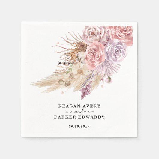 Custom Pampas Grass Lila Hochzeit Serviette (Vorderseite)