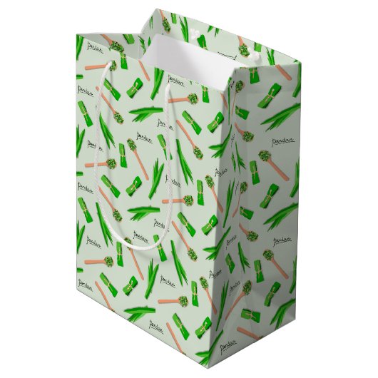 Custom Pandan Leaf Pattern Paper Bag Mittlere Geschenktüte (Rückseite Schrägansicht)