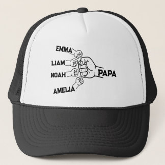 Custom Papa Fist Bump Trucker Hat with 4 Names Truckerkappe