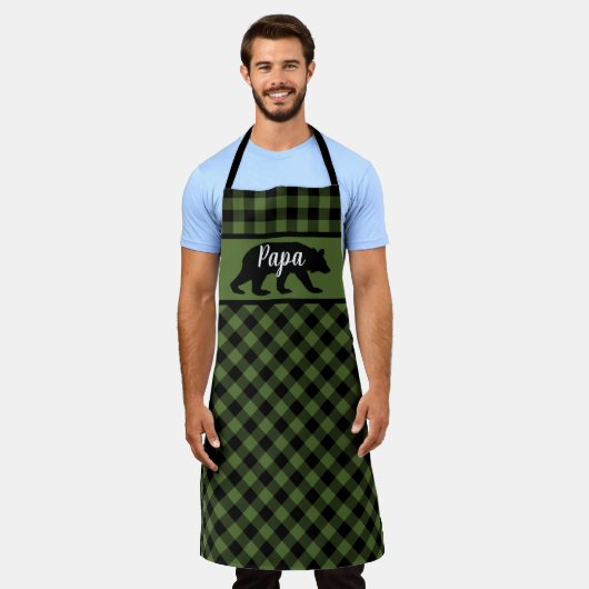 Custom Papa Mama Bear Green Black Buffalo Karo Schürze (Getragen)