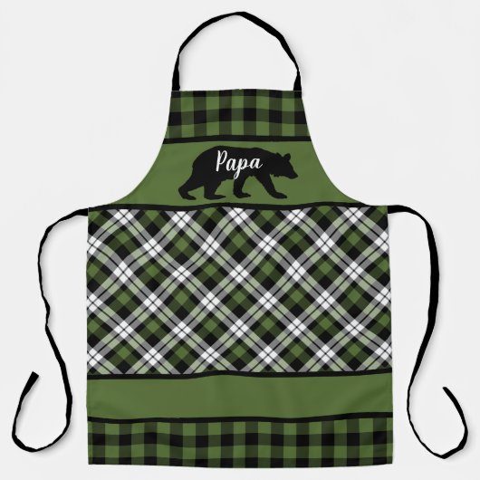 Custom Papa Mama Bear Green Black Buffalo Karo Schürze (Vorderseite)