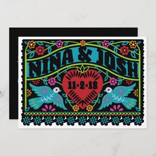 Custom Papado Picado Lovebirds for Nina 2 Einladung (Vorne/Hinten)