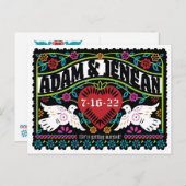 Custom Papado Picado Style Lovebirds Save the Date Ankündigungspostkarte (Vorne/Hinten)