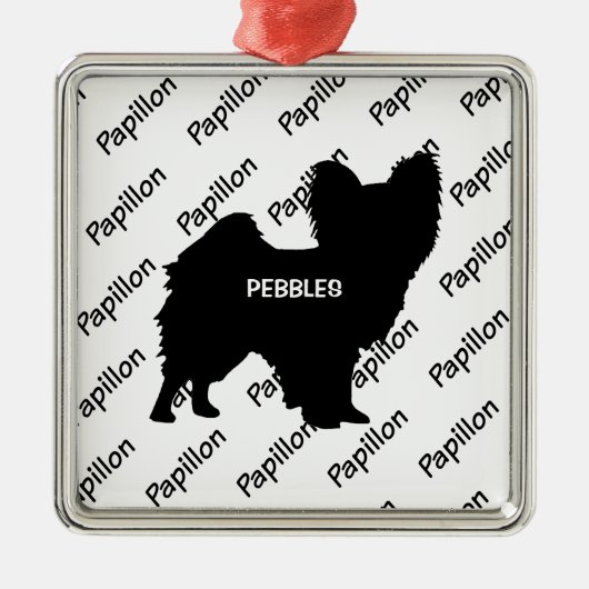 Custom Papillon Dog Silhouette Ornament Aus Metall (Vorne)