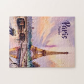 Custom Paris France Eiffel Tower Sunset Watercolor Puzzle (Horizontal)