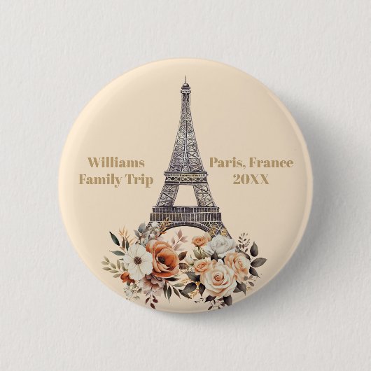Custom Paris Trip Eiffel Tower Floral Button (Vorderseite)