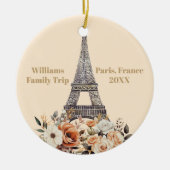 Custom Paris Trip Eiffel Tower Floral Christmas Keramik Ornament (Vorne)