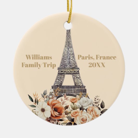 Custom Paris Trip Eiffel Tower Floral Christmas Keramik Ornament (Vorne)