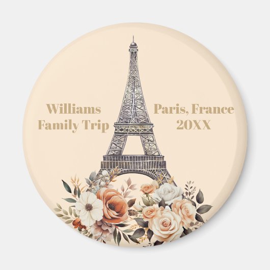 Custom Paris Trip Eiffel Tower Floral Magnet (Vorne)