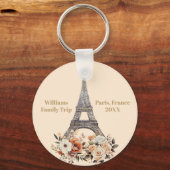 Custom Paris Trip Eiffel Tower Floral Schlüsselanhänger (Rückseite)