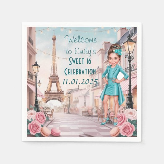 Custom Paris und Rose Sweet 16 in Paris Serviette (Vorderseite)