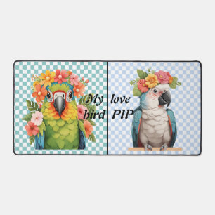 Custom Parrot Blume Crown und mein Liebesvogeltext Schreibtischunterlage