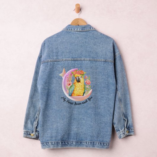 Custom Parrot Moon & Floral Denim Jacket Jeansjacke (Hangar)