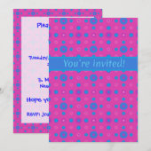 Custom Party Einladung Blue Polka Dots auf Magenta (Vorne/Hinten)